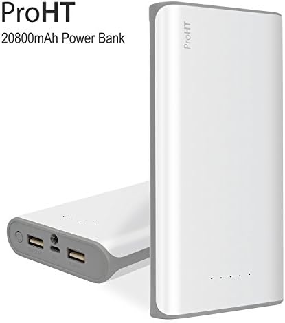 20800 mAh Power Bank (03250AA)with Dual USB Charging Port, External Battery For iPhone, Samsung, Android, Cell Phones iPads, iPods &amp; Tablets MP3 or MP4 Players and Cameras, Gray/White, Power by ProHT