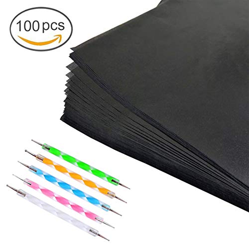 iSuperb Carbon Paper 100 Pieces Black Tracing Paper Sheet for Wood, Paper and Canvas, 5 Pieces Embossing Stylus Pens Included