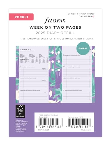 Pocket Illustrated Floral Week on 2 Pages Diary and Fill 2025
