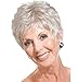 Royalfirst Short White Wigs for Women Synthetic Layered Curly Pixie Wig with Bangs Natural Looking Daily Costume Ladies Wig