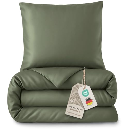 LAYNENBURG Premium Lyocell Bettwäsche in 135x200 + Kissenbezug 80x80 cm - 100% Lyocell Tencel aus u.a Eukalyptus – Oeko-TEX 100 - kühlende Sommer-Bettwäsche mit Reißverschluss (dunkelgrün)