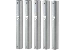 SUPER STAM MEZUZAH ALUMINUM CASE Holder Self Stick Waterproof Rubber Cork Silver shin Fits 10 and 12 cm scroll 5 Pack (White with silver Lines, 12)
