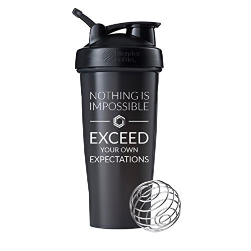 Exceed Your Own Expectations Blender Bottle Shaker, 28oz Protein Shaker Bottle (Black - 28oz)