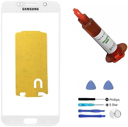 (ERGP) White Front Outer Lens Glass Screen Replacement For Samsung Galaxy S6 SVI G920 + Adhesive + Tools + 5ml UV LOCA Liquid Glue (LCD and Digitizer not included)