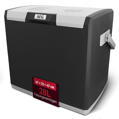 AEG Thermoelektrische Kühlbox KK 28, kühlt bis 20 °C unter Umgebungstemparatur, 28 Liter Fassungsvermögen, 12V/230V, Tragegriff & Kabelfach, leicht zu
