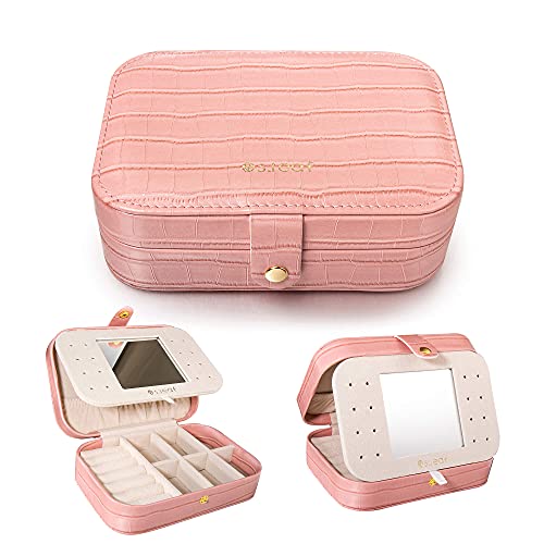 S.Leaf Travel Jewelry Organizer Travel Jewelry Boxes for Women Small Jewelry Travel Case Box Portable Travel Jewelry Case Travel Case Mini Jewelry Box (D-Pink-Butterfly)