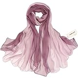 ZORJAR Women Beatiful Solid Color 100% Pure Silk Thin Long Shawl Wrap Scarf (Gradient Light Purple)