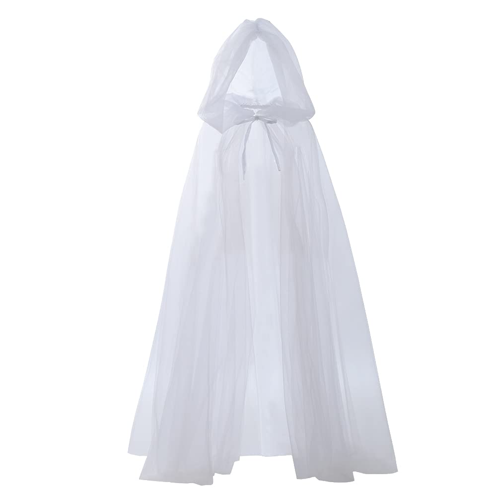 Photo 1 of Ghost Costume Haunted Hooded Cape Costume Black Capes for Women Bride Hooded Cape Cloak 59.06 IN (White)
