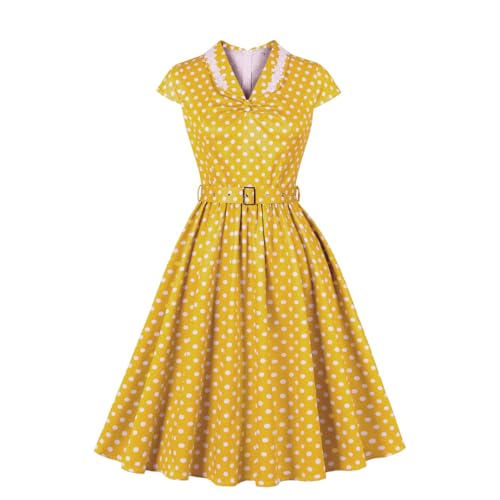 Wellwits Women's Floral Applique Collar Polka Dots Vintage Cocktail Dress Yellow M at Amazon