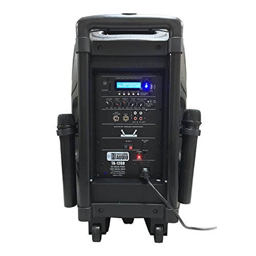 Battery Powered Portable PA System with 2 Wireless Microphones - 12" 2-Way Speaker, 300 Watt Bi-Amplifier, Built in Mixer