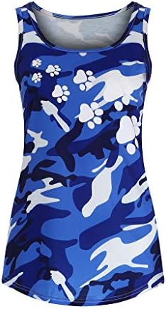 Women's Stylish Pawing Print Camouflage Racerback Casual Scoop Neck Sleevelss Summer Tank Tops Loose Fit T-Shirts