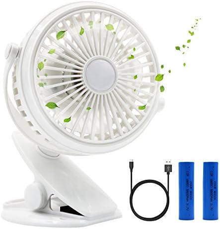 Ehomely 5.1 inch Personal Poratble 360 Degree Rotation Stroller Clip on Fan Rechargeable Battery Operated Small USB Desk Fan with 2 Batteries