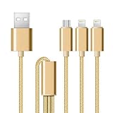 USB Cable, Multi 4FT Nylon Braided Cable Dual Lightning / Micro Universal for iPhone 6 6 Plus 5 5s 5c, iPad Air, iPod 5, Sumsung, HTC, Nokia, Motorola, Blackberry, Tablets (Gold)