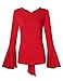 SunnyLady Women Lace Up Blouse Tie Back Ruffle Trumpet Long Bell Sleeve Flare Knit Top Red XL