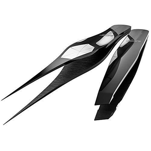 Luxury Tweezers Set by TG+ (Midnight Edition) - Tweezer Guru Stainless Steel Slant Tip Eyebrow Tweezers Set - Great Precision for Facial Hair, Ingrown Hair, Splinter, Blackhead and Tick Remover - Thumbnail 5