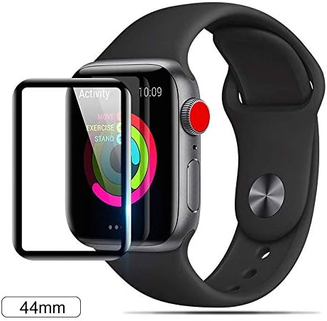Pueryin Screen Protector for Apple Watch Series 4 (44mm) Surface Hardness Full Coverage Glue Tempered Glass Screen Protector – Black…
