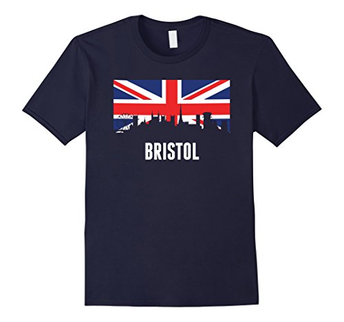 Men's Bristol England Cityscape Skyline British Flag T-Shirt 3XL Navy