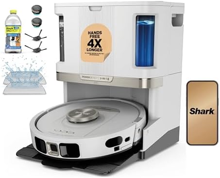 Shark Robot Vacuum & Mop Combo, PowerDetect NeverTouch Pro,Self-Emptying,Self-Refill with Self-Clean Pad Wash & Dry, 60-Day Debris Capacity,30-Day Refill Tank, 5PowerDetect Technologies,White,AV2800ZE
