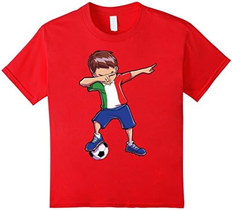 Kids Dabbing Soccer T shirt for Boys Italy Italian Football Gifts 10 Red