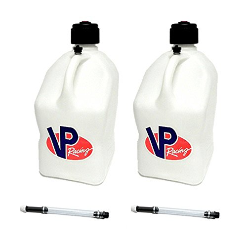 2 Pack VP 5 Gallon Square White Racing Utility Jugs with 2 Deluxe Filler Hoses