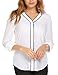 Soteer Women's Casual V Neck Loose Fit Roll Up Long Sleeve Chiffon T-Shirt Blouse Tops
