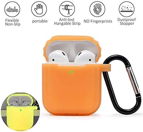 AirPods Silicone Case Cover Fluorescence in The Dark with Keychain Dust Guard for Apple Airpod 2 & 1 Night Glow（Yellow）