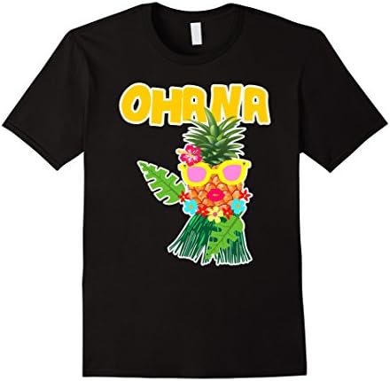 Mens Ohana Happy Family T-Shirt Funny Pineapple Hula XL Black