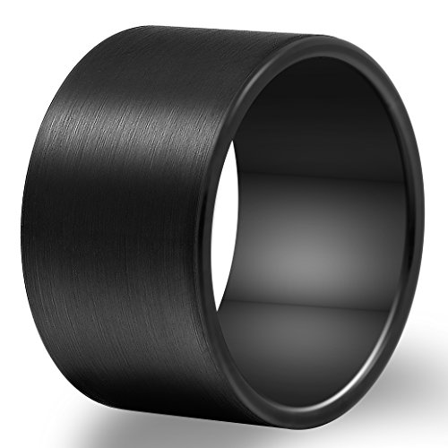 Men 14mm Big Tungsten Metal Ring Black Wedding Engagement Band Flat Top Pipe Cut Matte Finish Comfort Fit Size 7