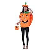 QBSM Adult Halloween Orange Pumpkin Costume Suit Party Cosplay Clothing Clothes with Hat Bag