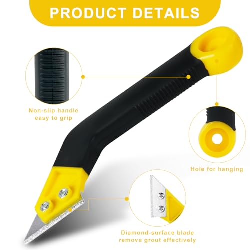 Flintronic Grout Scraper, Set of 9 Tile Grout Scrapers with 7 Replacement Blades and 1 Angled Saw, Tile Cleaning Razor Scraper, Tile Jointer Scraper