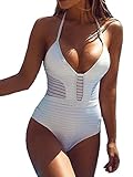 Viqiv Women's Sexy V Neck Halter Hollow Out One Piece Beachwear Swimsuits