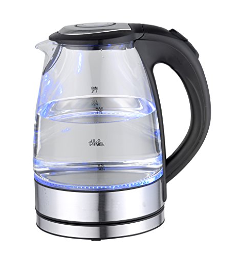 Click Here to See More Images Culinary Edge ET1710 1.7 Liter Electric Cordless Glass Tea Water Kettle with LED Indicator & 360 Swivel Base, Stainless Steel