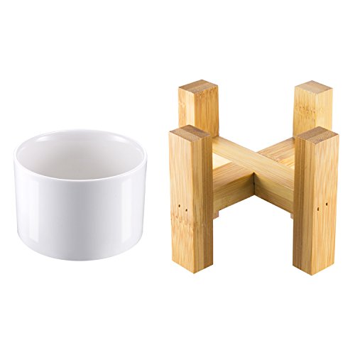 CUUCOR 3 Inch Modern White Round Ceramic Planter Pot with Bamboo Stand,Mid Century Small Indoor Plant Holder for Succulent Plants/Air Plants/Artificial Flowers/Mini Cactus(Planter + Stand)