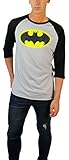 DC Comics Mens Batman Distressed Logo 3/4 Sleeve Raglan Tee