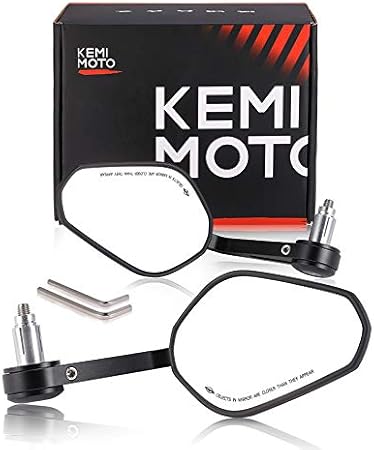 Amazon Kemimoto バイク バーエンドミラー 左右セット バイク ミラー 角型 汎用 オートバイ用 アルミニウム製 車検対応 軽量 360 角度調整 広い視野 Eマーク付 ブラック ミラー 車 バイク