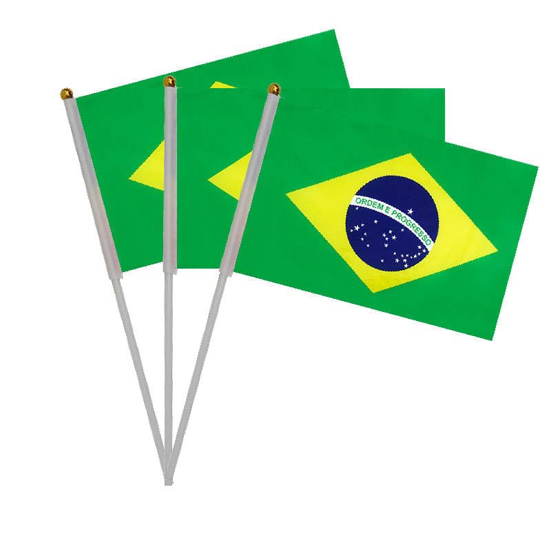 20 Pieces Brazil Hand Crank Flags for National Holiday, Parties, Parades, Hand Flag, Sports Events, Bars Decoration