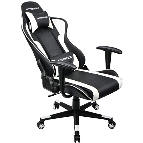 Gaming Chair Racing Style Office Swivel Computer Desk Chair Ergonomic Conference Executive Manager Work Chair PU Leather High Back Adjustable Task Chair (White-1)