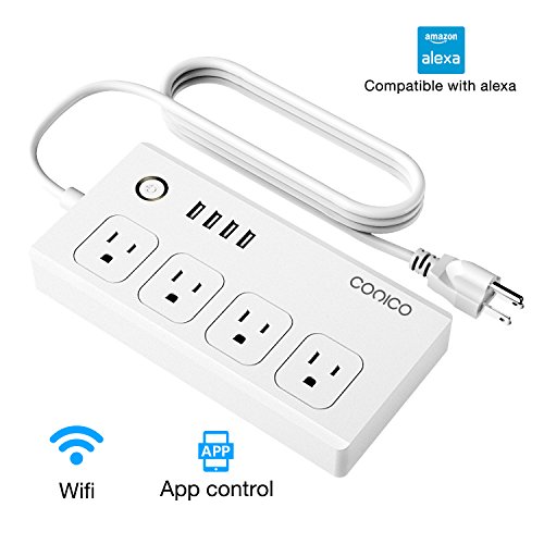 WiFi Smart Power Strip, Conico Smart Surge Protector with 4 USB Charging Ports and 4 Smart AC Plugs for Multi Outlets Power Socket Extension Cord, Compatible with Alexa, Voice Controlled by Echo