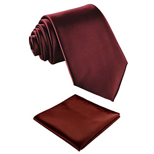 Fortunatever Classical Men's Handmade Extra Long Necktie,Burgundy Red Tie With Pocket Square+Gift Box