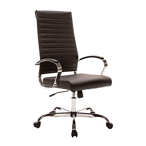 Sidanli Black Executive Office Chair, High Back Ribbed Chair, Modern