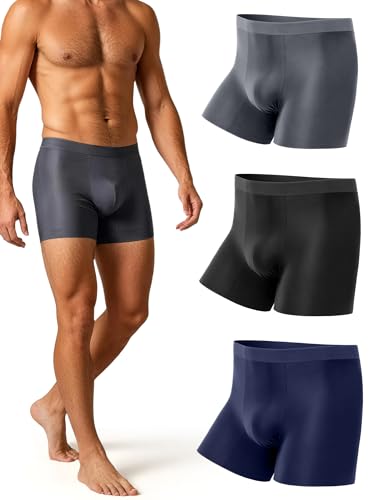 TRENDOUX Cool to the Touch Men's Boxer Briefs: Breathable Seamless Boxer Shorts, Slim Fit, Lightweight Stretch Fabric, Long Leg Anti-Roll, Ideal for Office and Daily Use, Pack of 3