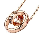 Lekani Rose Gold Color Dual Ring Rhinestone Crystal Necklace