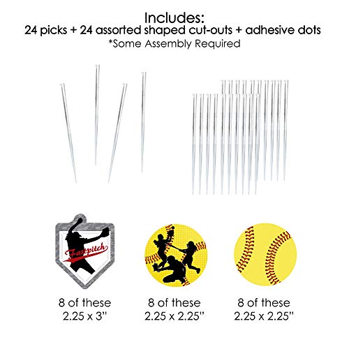 Grand-Slam-Fastpitch-Softball-Dessert-Cupcake-Toppers-Birthday-Party-or-Baby-Shower-Clear-Treat-Picks-Set-of-24