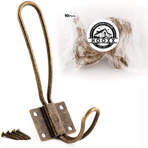 Rustic Coat Hooks Wall Mounted - 10 Pack of Vintage Double Coat Hangers with Large Metal Screws Included - Hard Antique Industrial Heavy Duty Hook Set - Best for Farmhouse Shabby Chic Hanging Look