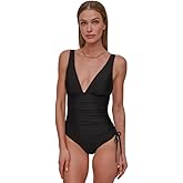 DKNY Womens Shirred Side-tie One Piece Swimsuit with Tummy Control