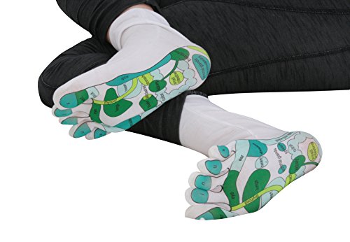 Deluxe Comfort Women's Smart Step Moisturizing Spa Socks, One Size Fits All – Reflexology Single Toe Design – Helps Prevent Dry Skin – Far East Healing Principles – Socks, White