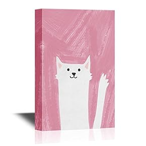 Hand Drawing Style Animal Canvas Wall Art - Cute White Cat - Gallery Wrap Modern Home Art | Ready to Hang - 12x18 inches