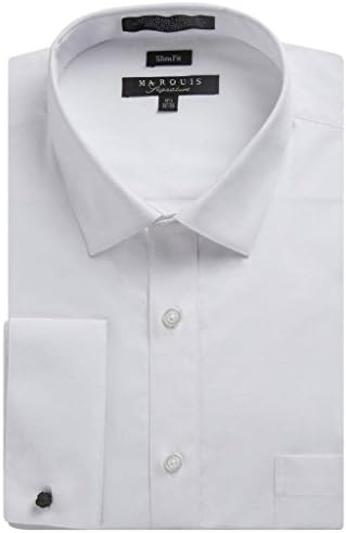 Marquis Men's Slim Fit French Cuff Spread Collar Solid Dress Shirt - White - 17.5 2-3