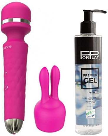 Rock 7-mode USB Rechargeable Powerfull Personal Body Massager Non-Porous Silicone with Free Bunny Sleeve Attachment &amp; ForPlay Personal Water-based Lubricant Gel Premier 9 Oz