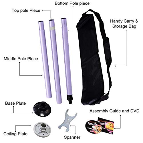 Pole Dancing Kit, Portable Stripper Exercise Fitness Club Dance Pole Full Kit, Purple - Thumbnail 2